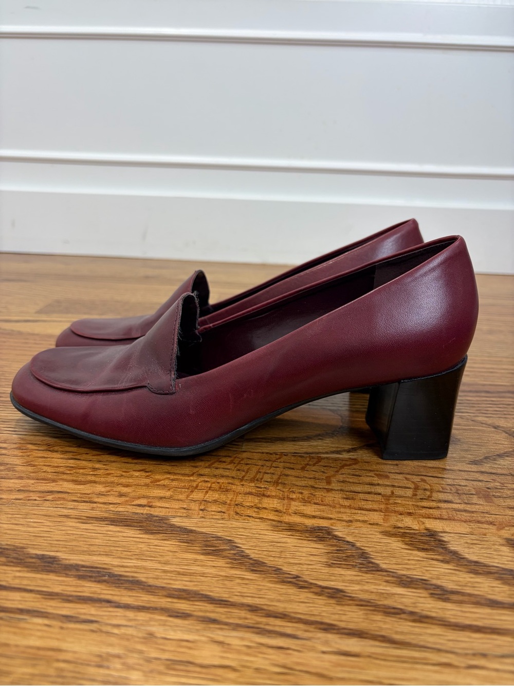 Franco Sarto Burgundy Leather Block Heel Loafer (7)